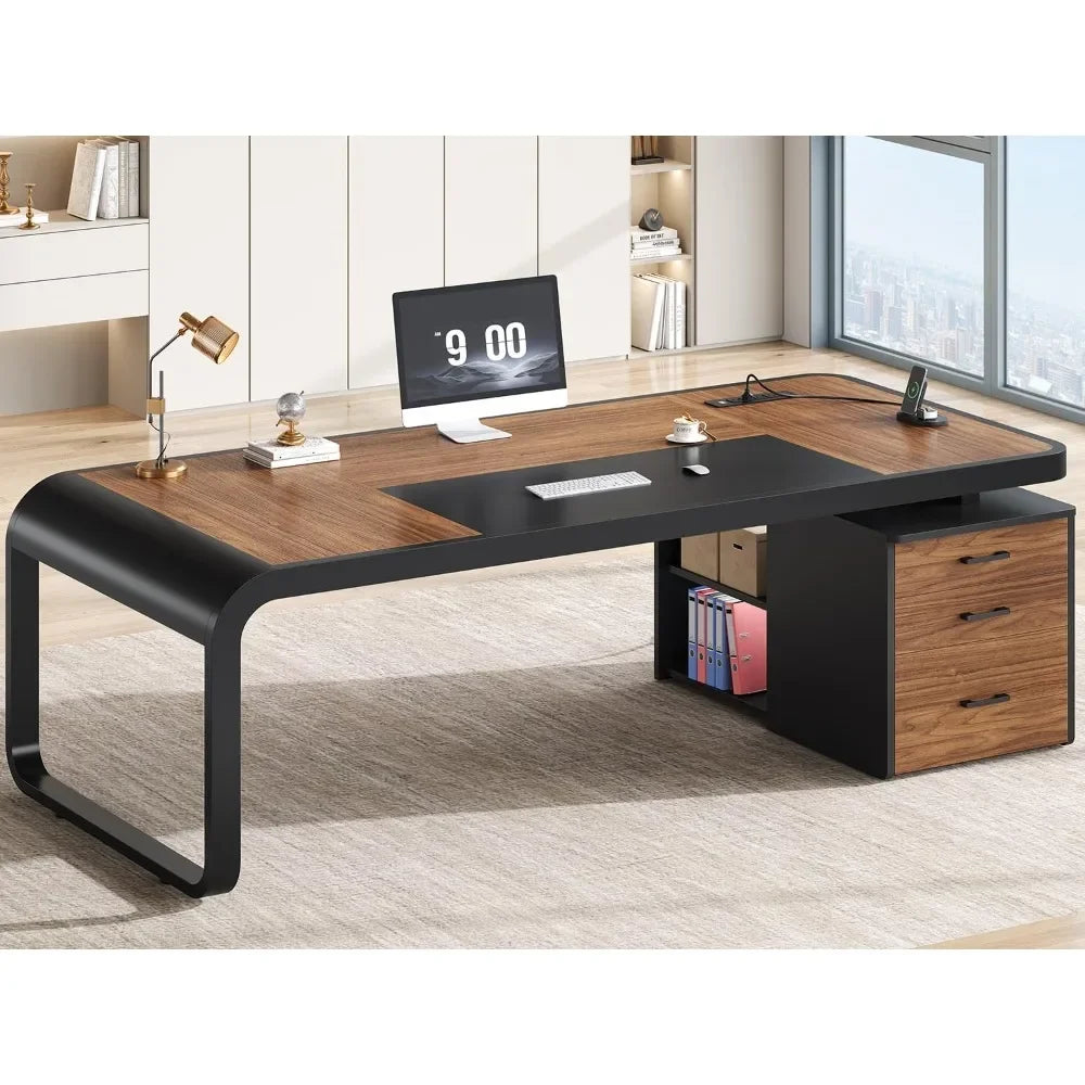 Executive Desk with Drawers and Lateral File Cabinet