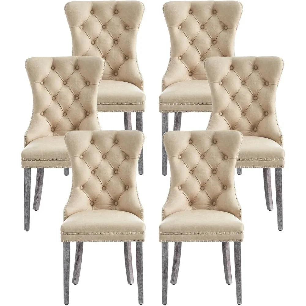 Leather Upholstered Dining Chair with Nailhead Trim and Solid Wood Legs
