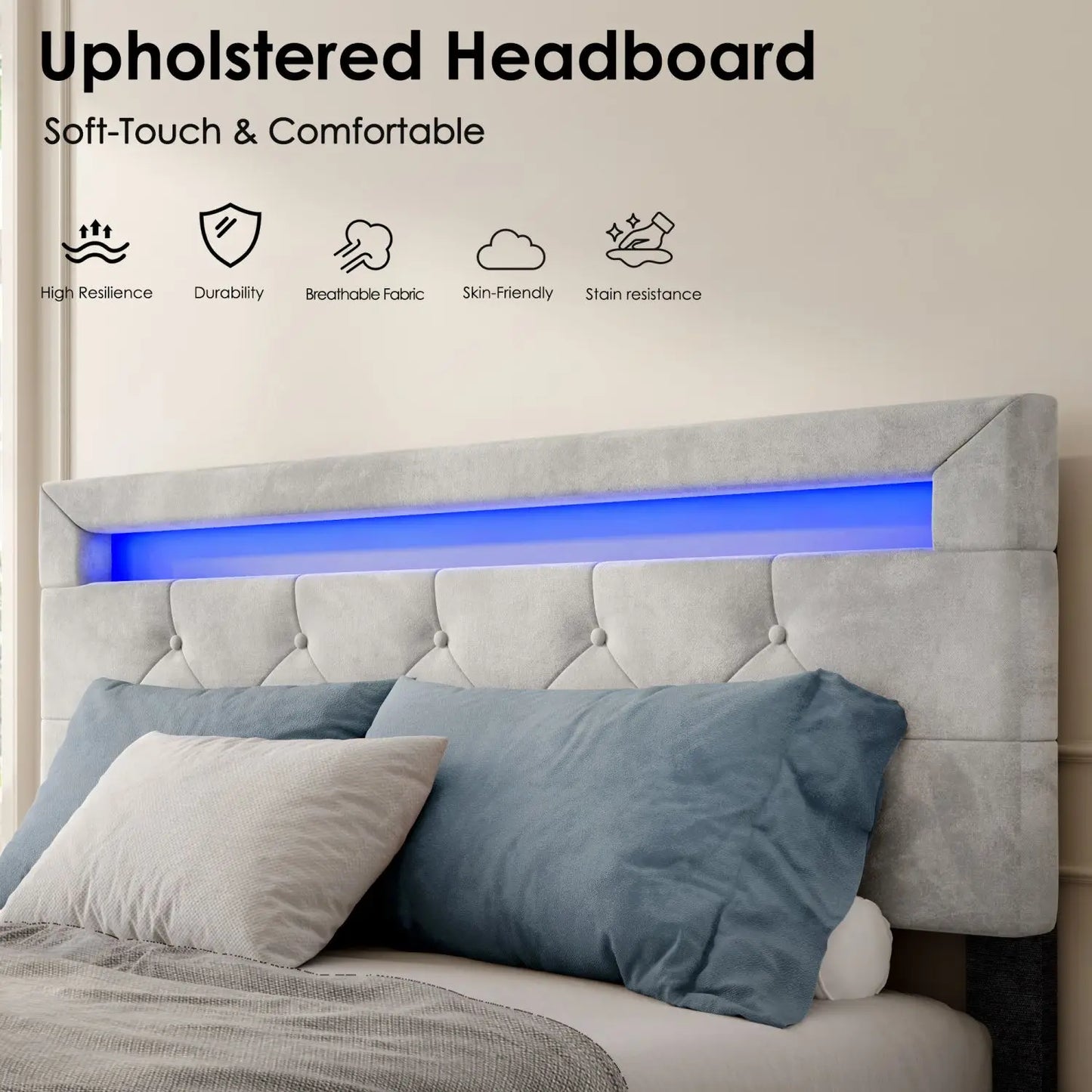 Upholstered Platform Storage Bed Frame with LED Light