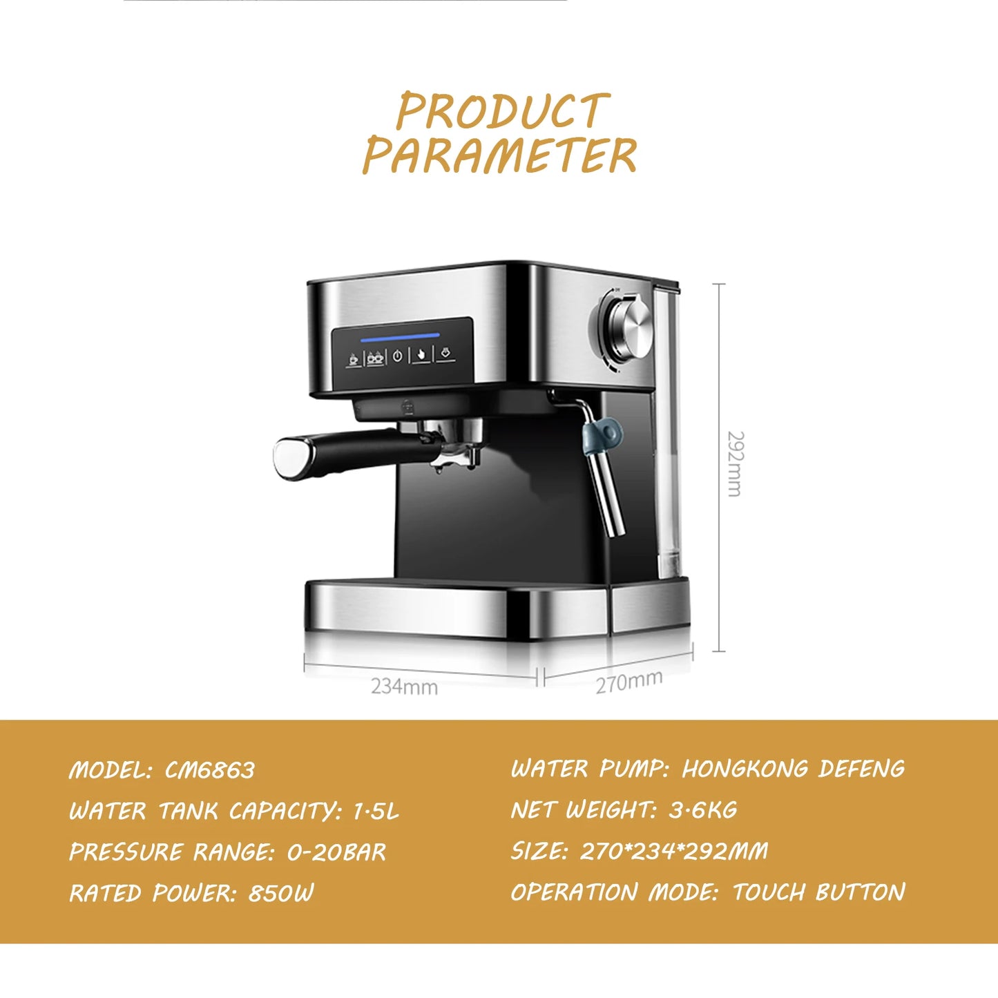Italian Espresso High-pressure Extraction Froth Coffee Machine