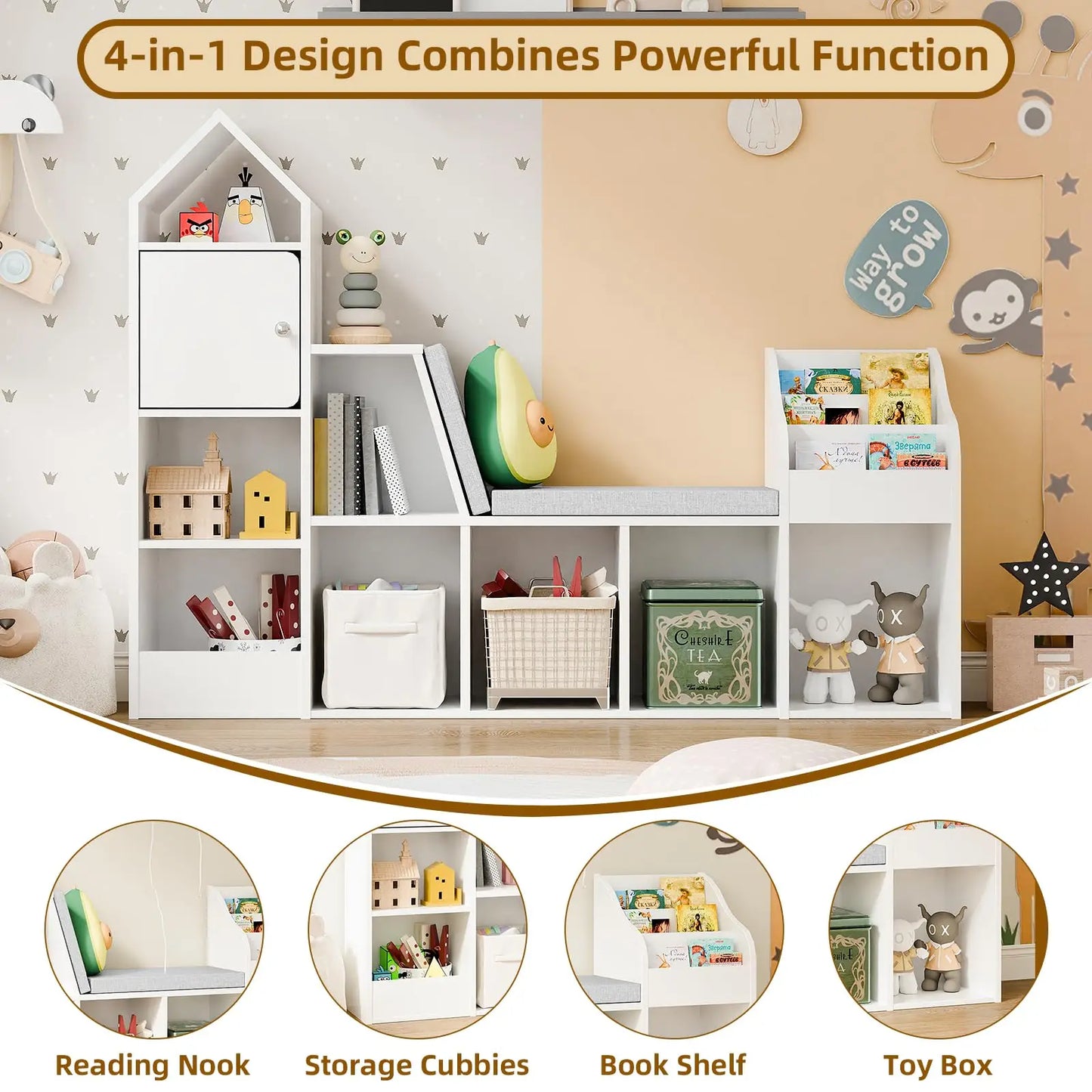 kids Bookcase with Seat Cushion