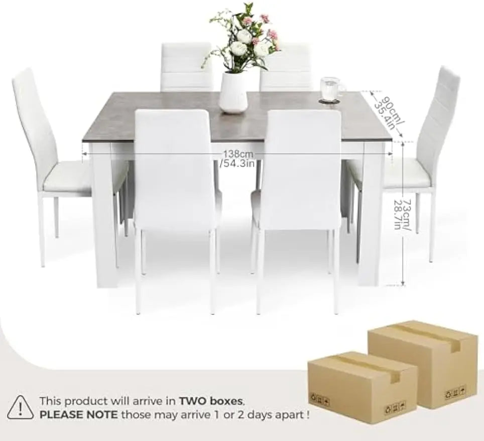 Dining Table Set with High Back Faux Leather Chairs