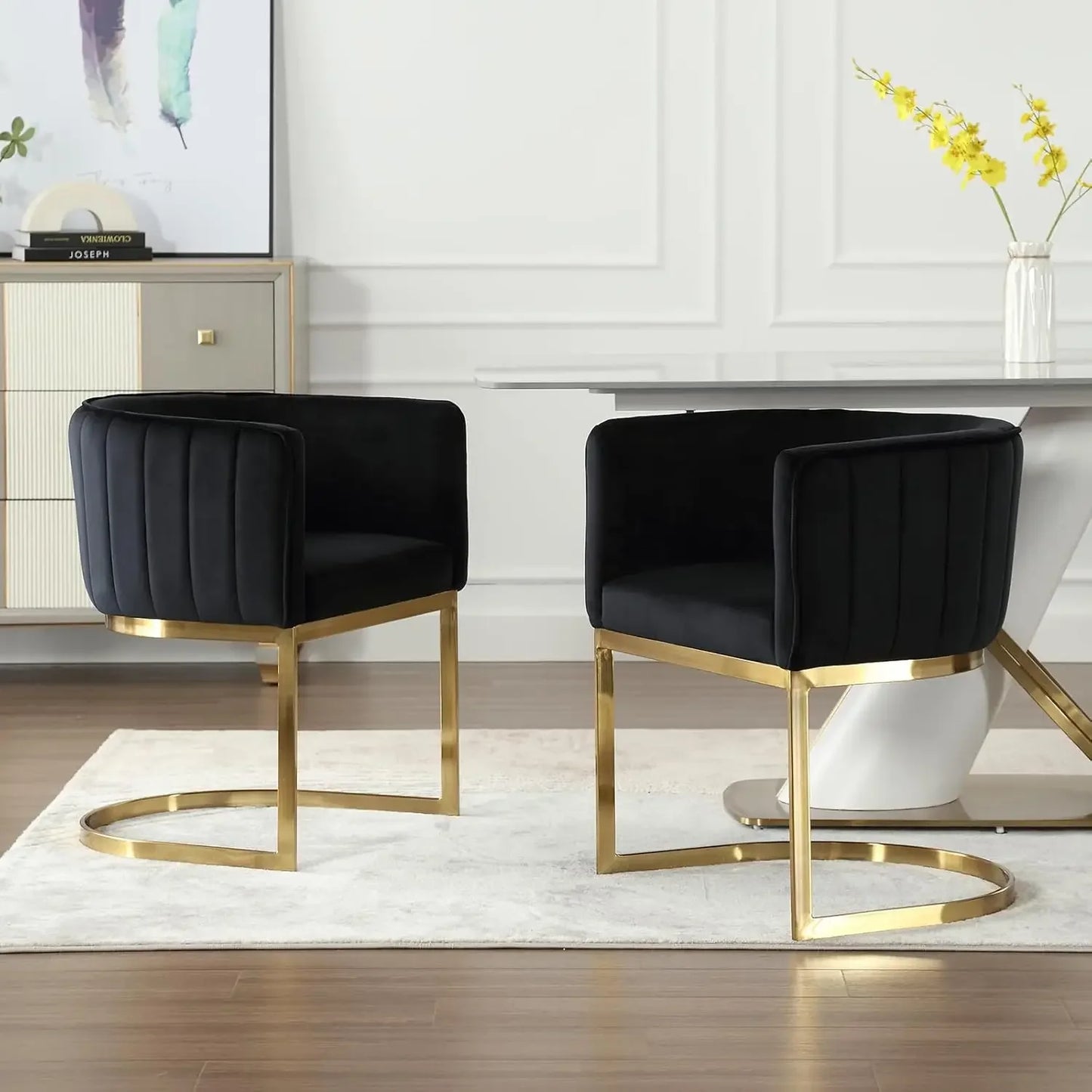 Velvet with Metal Frame Comfy Upholstered Side Barrel Chairs