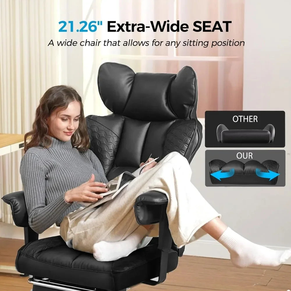 Big and Tall Office Chair with Deluxe Embossing Designed Leather and Foot Rest