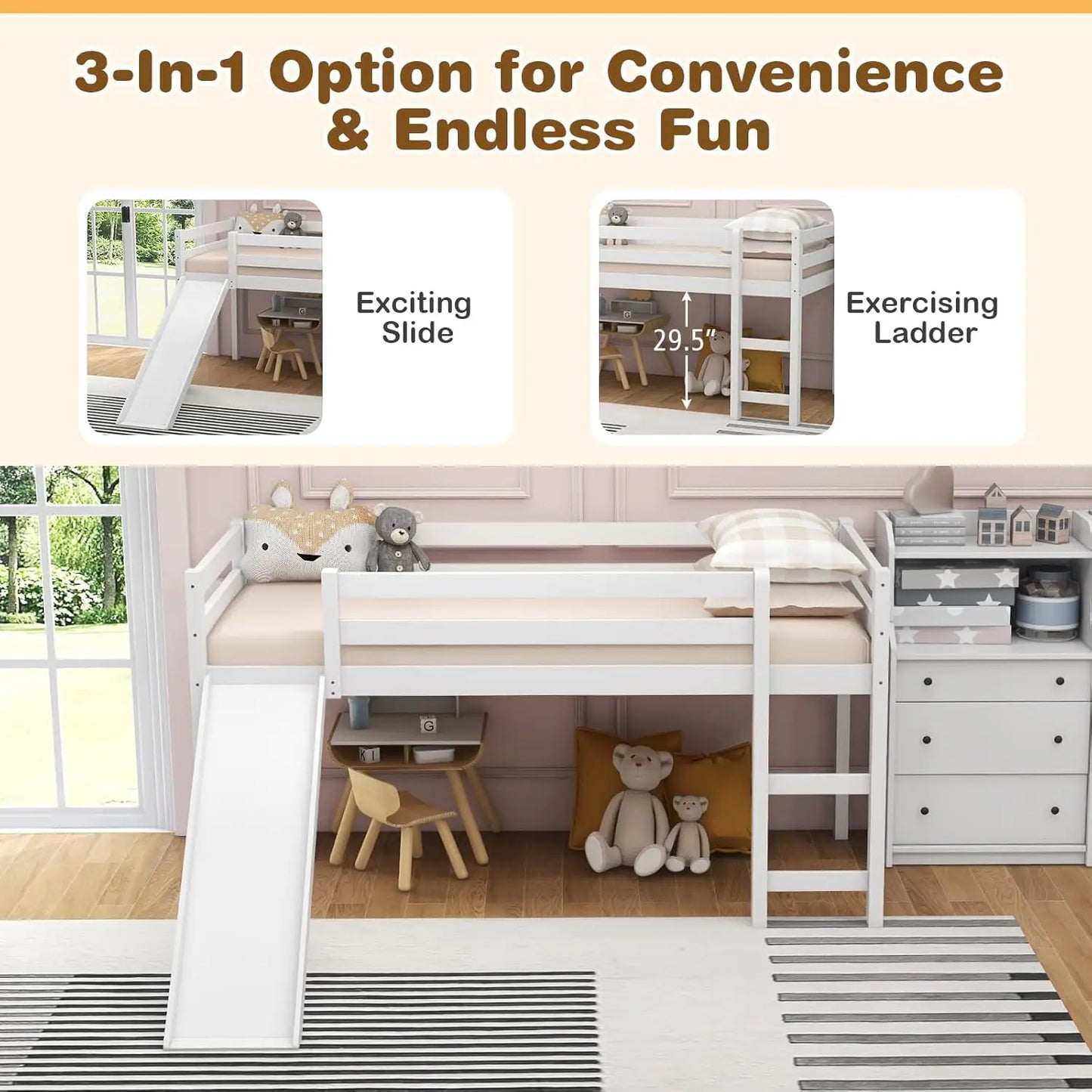 Twin Loft Bed with Slide