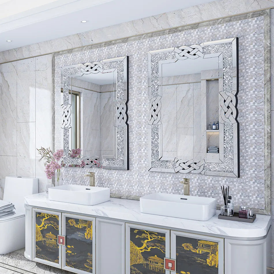 Wall Decorative Silver Crystal Crush Glass Mirror