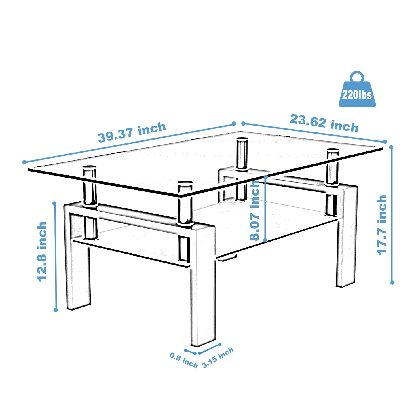 Living Room Modern Side Center Table with Black Glass