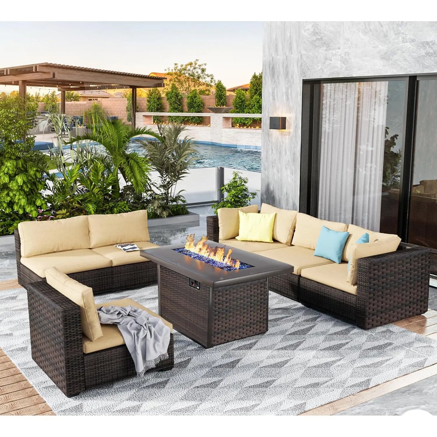 Sectional Patio Furniture Set with Fire Pit