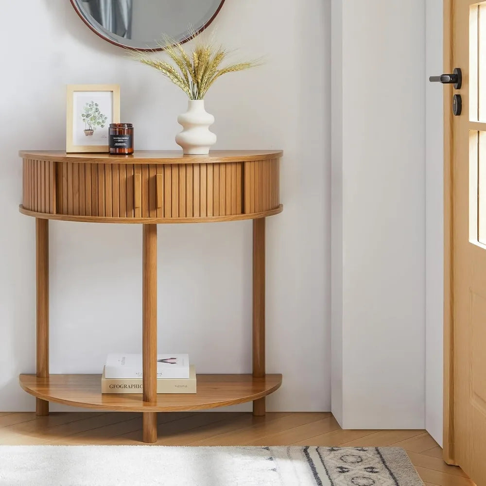 Half Moon Fluted Console Table with Storage