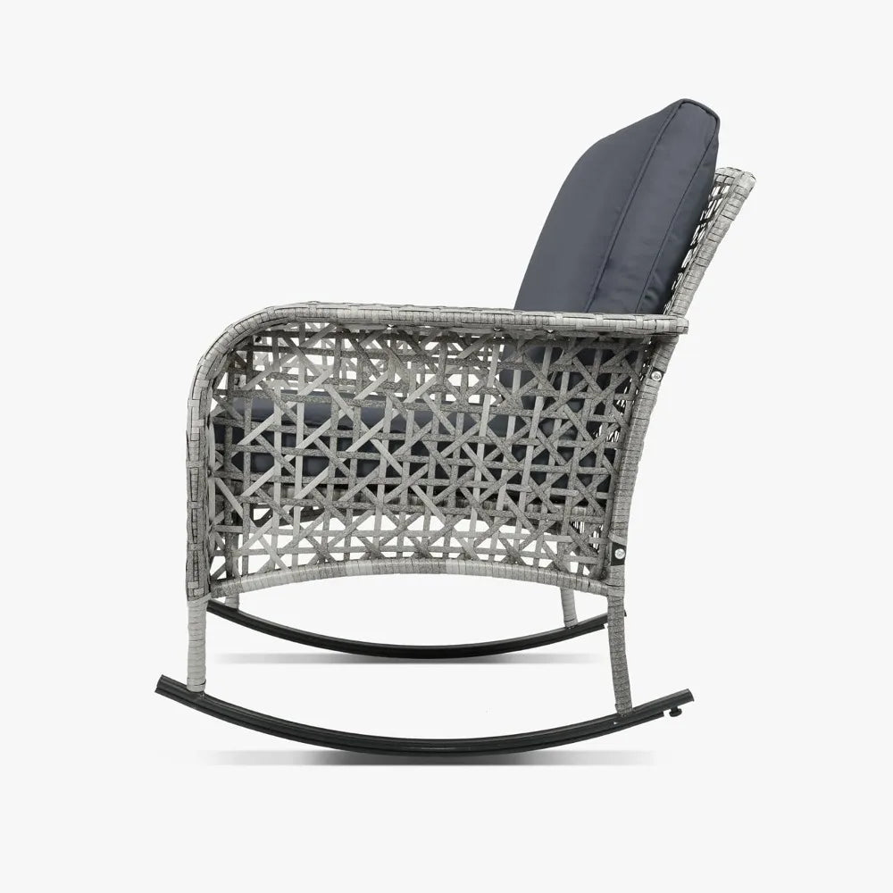 Wicker Cushioned Patio Rocker with Side Table