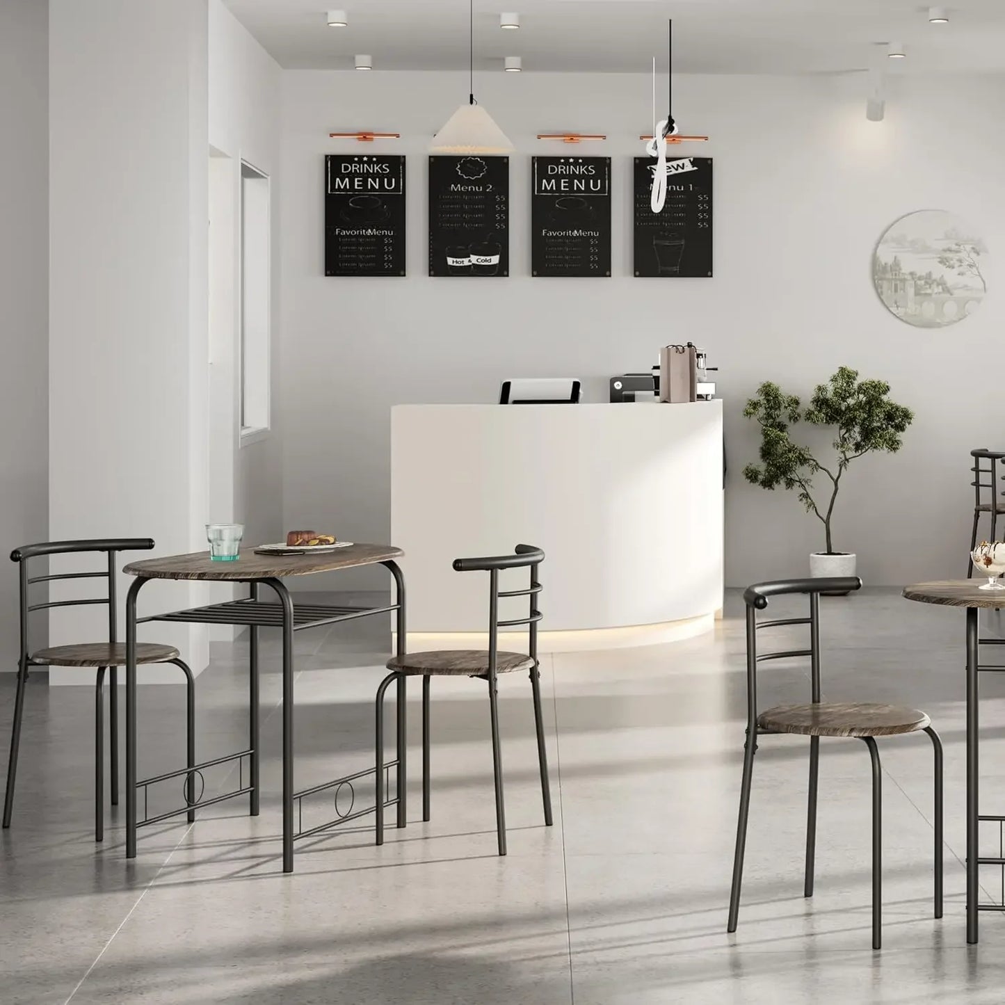 Compact Bistro Table Set with Steel Legs Built-in Wine Rack