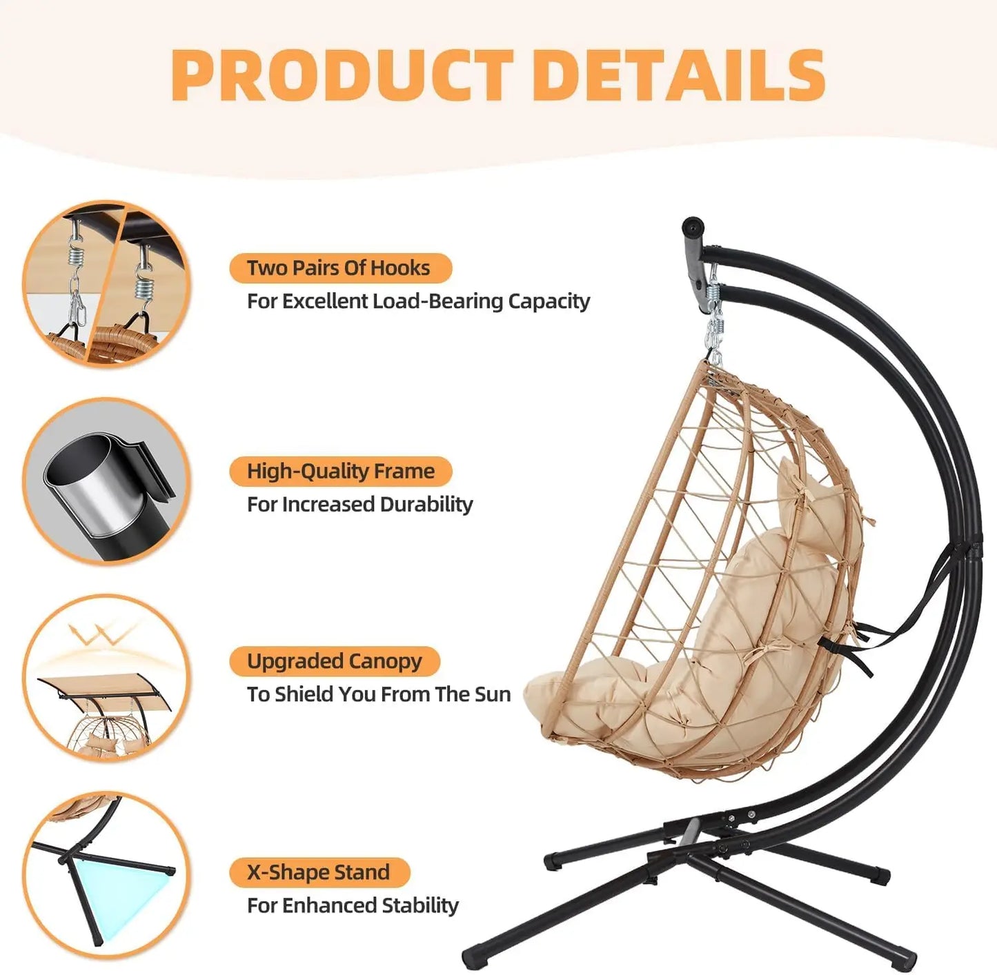 Over Sized Double Egg Chair with Adjustable Canopy