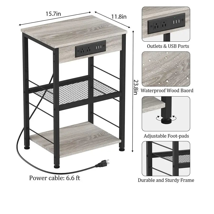 Living Room table with charging station with storage rack