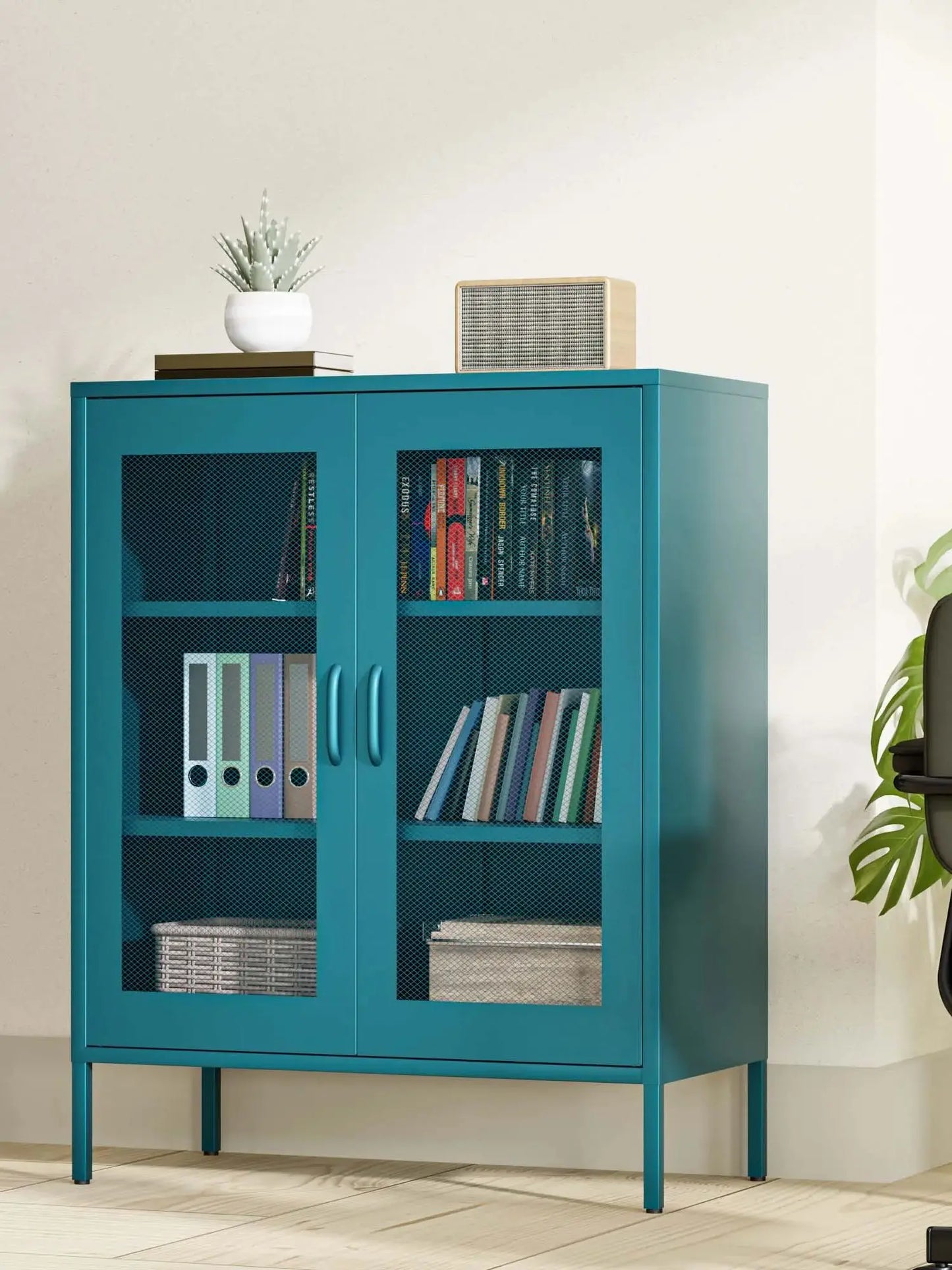 Blue Metal Storage Cabinet with Mesh Doors