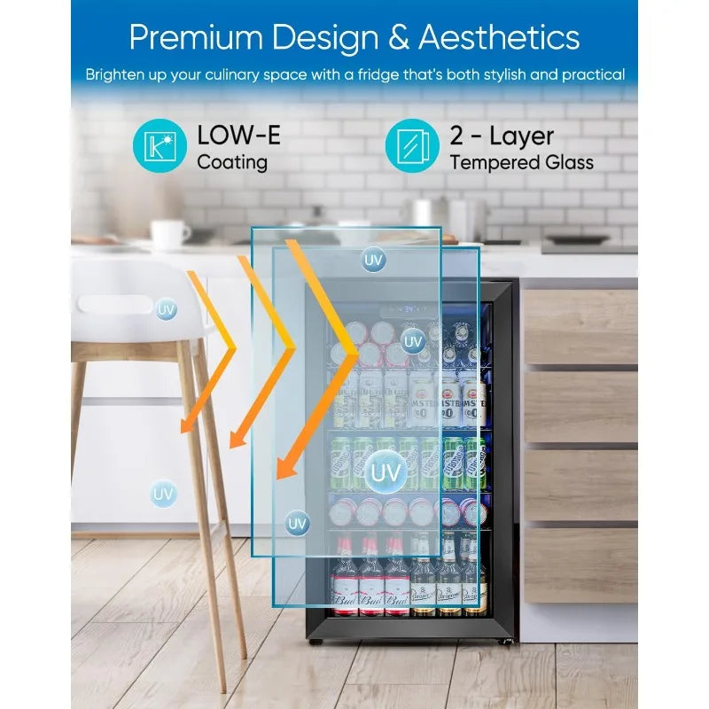 Mini Fridge with Glass Door Can Beverage Refrigerator