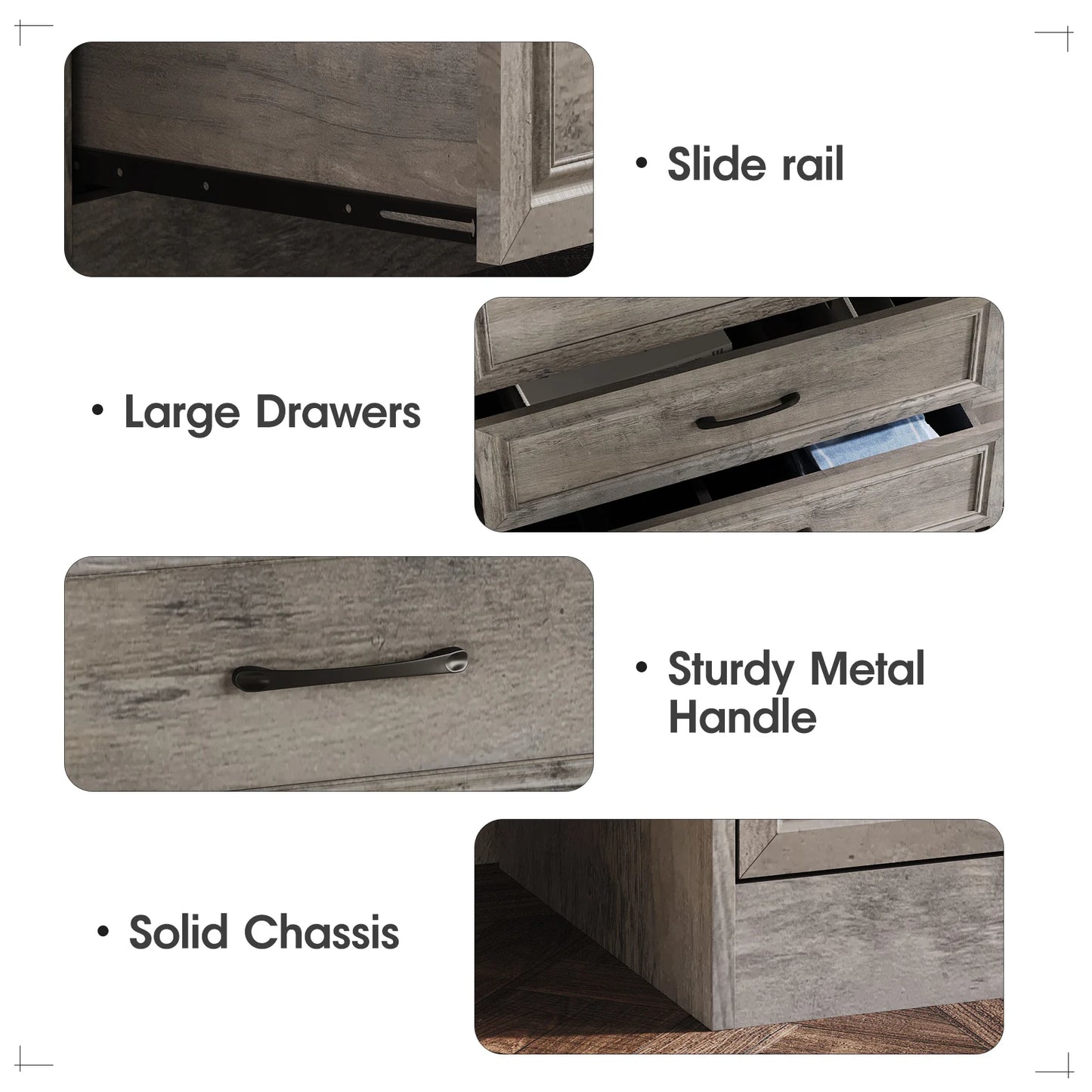 Wooden Chest Drawers with Metal Handles for the Bedroom