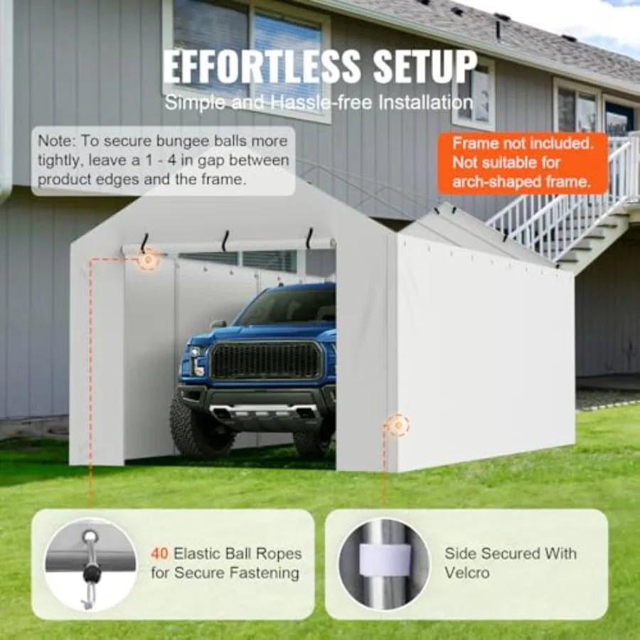 Heavy-Duty Waterproof and UV Protected Tarp Carport Replacement Canopy Cover with Side Walls