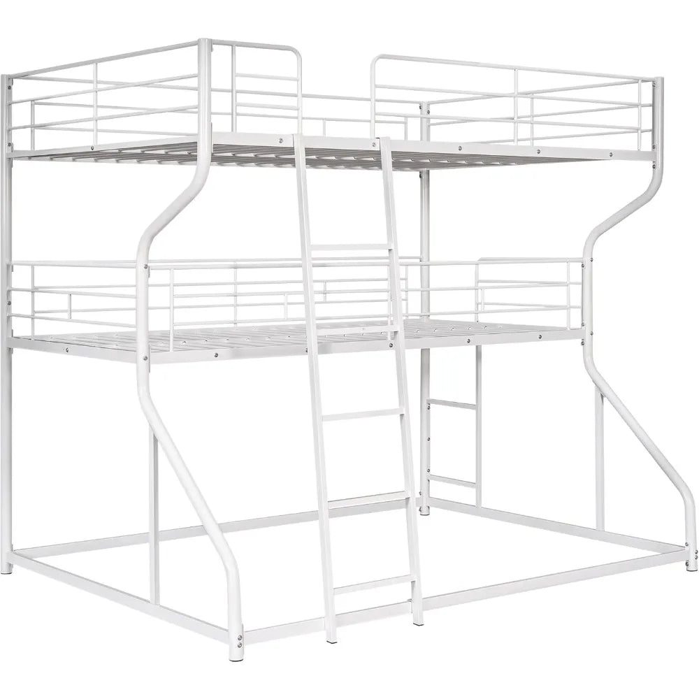 Full XL Over Twin XL Over Queen Metal Bunk Bed with Guardrails