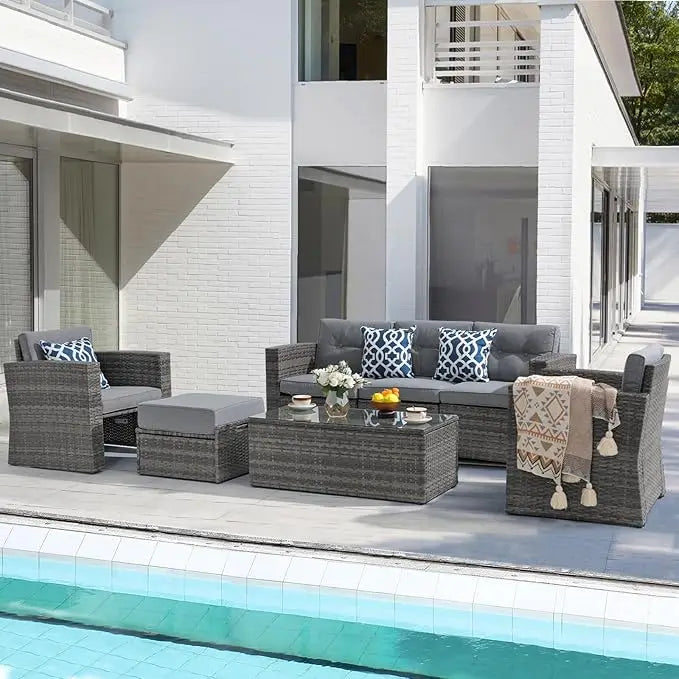 All-Weather PE Wicker Outdoor Sectional Sofa with Ottoman
