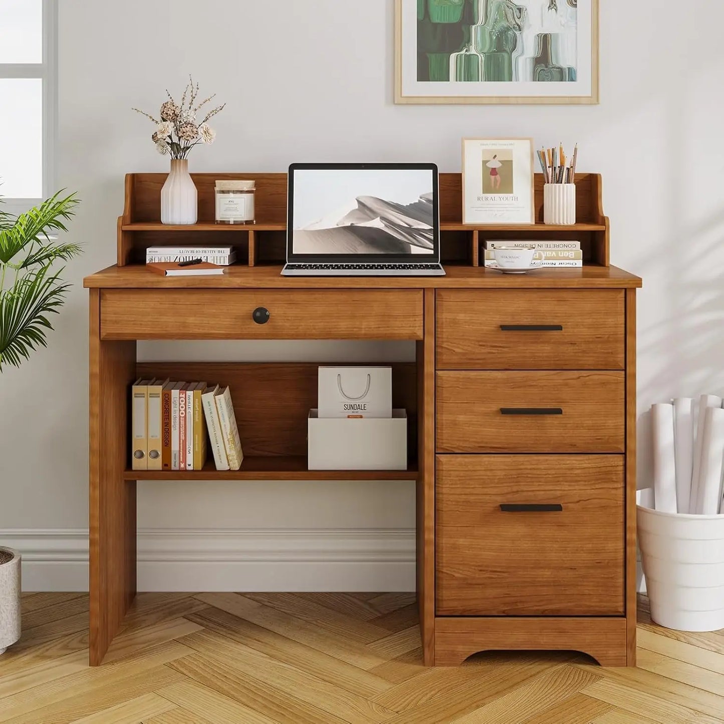 Computer Desk with File Cabinet & Monitor Stand
