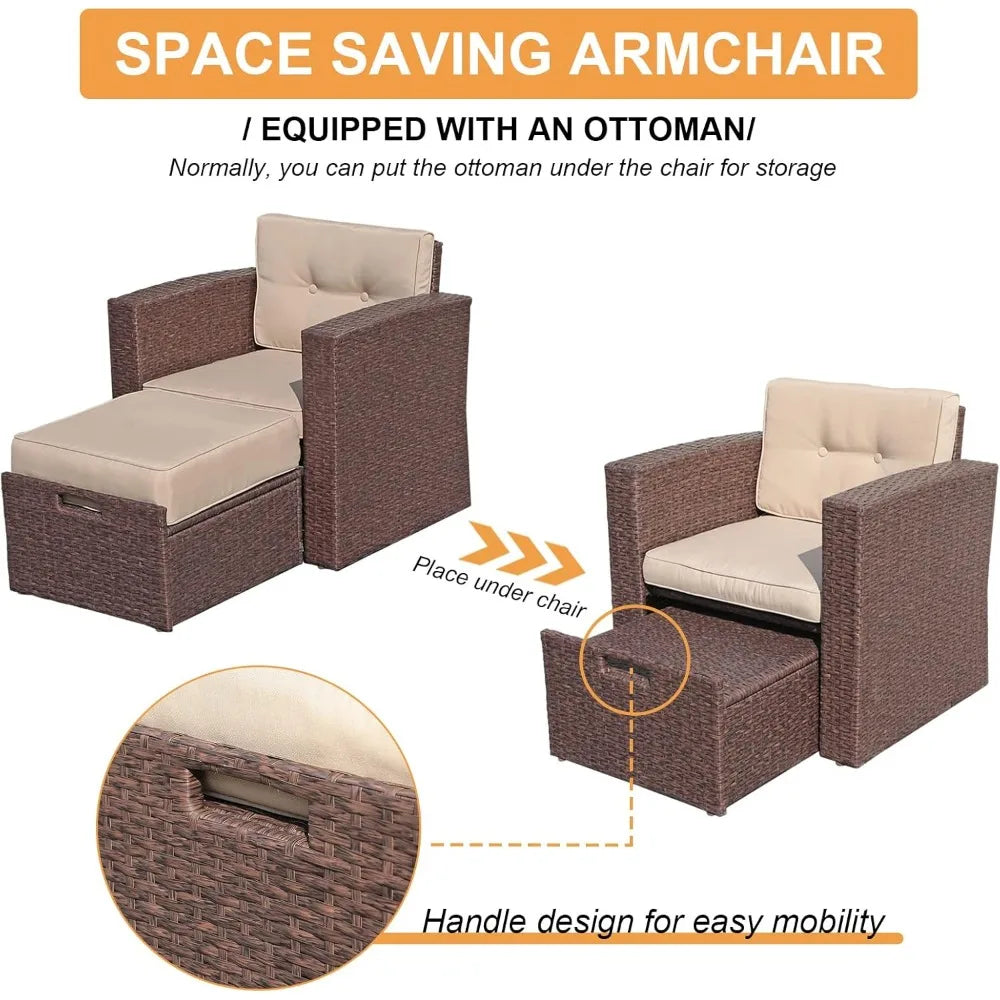 Rattan Patio Conversation Set with Coffee Table