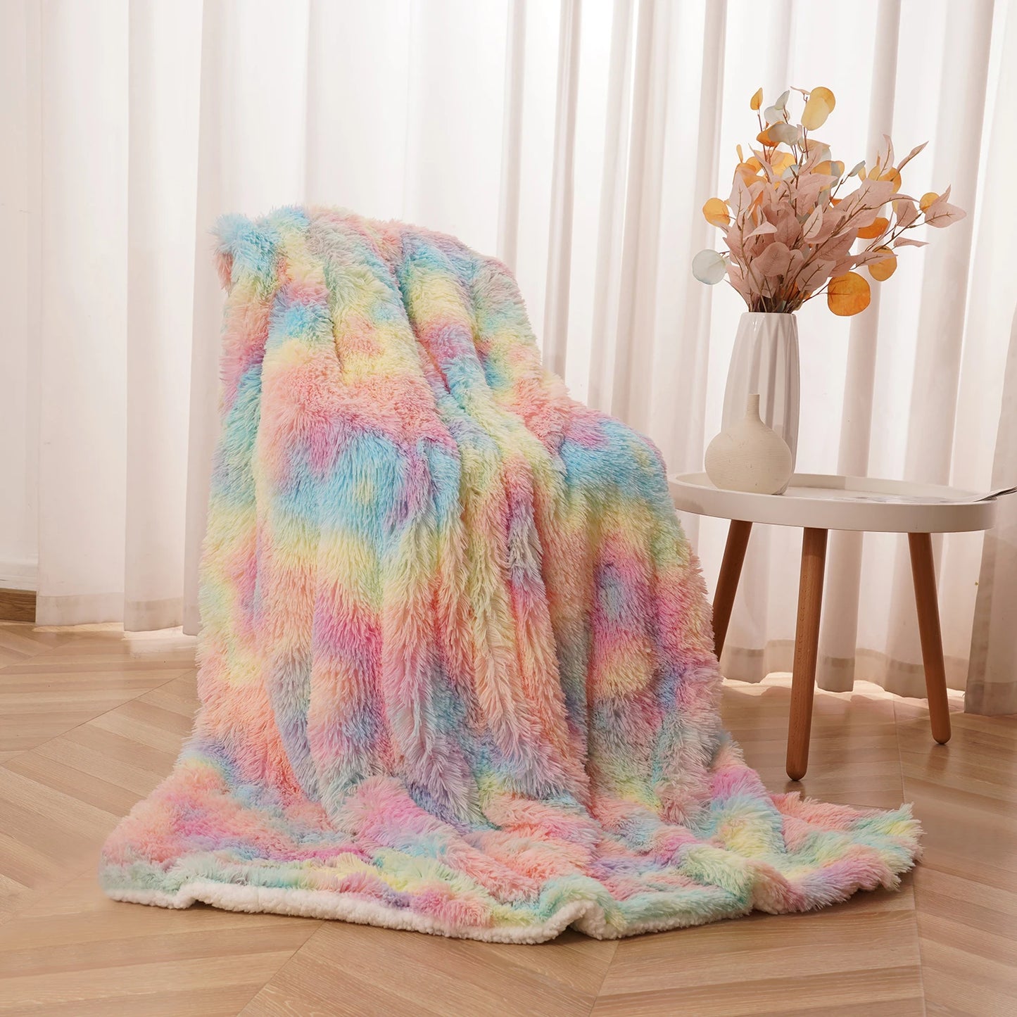 Fluffy Rainbow plush baby blanket