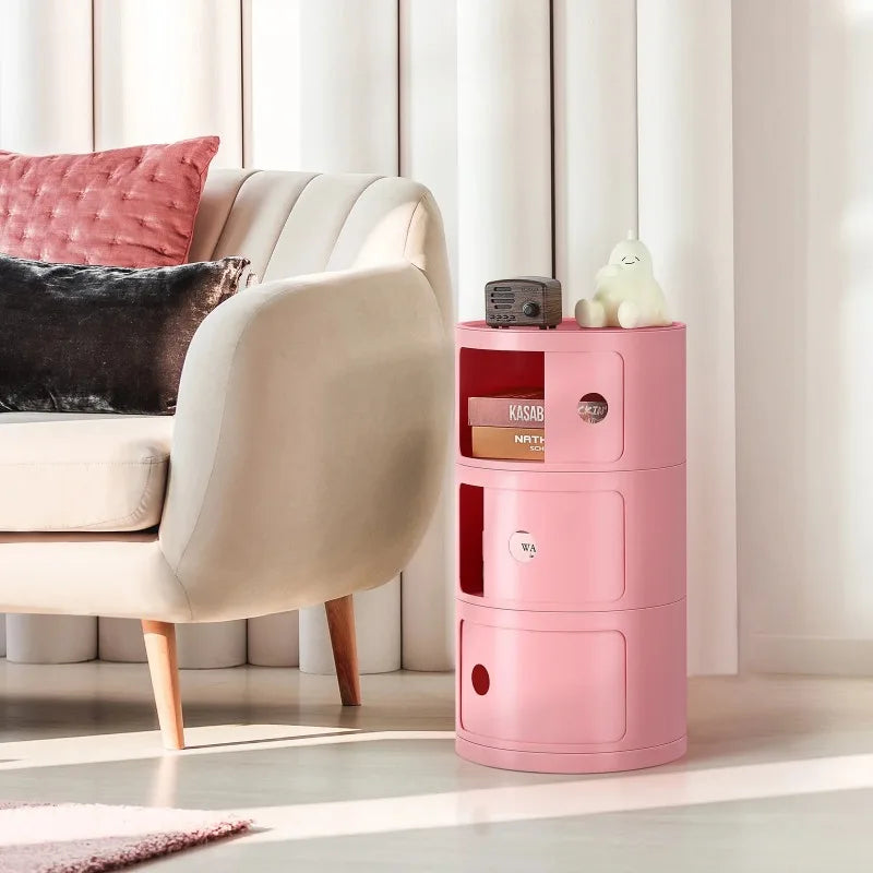 Round Bedside Nightstand Storage Unit