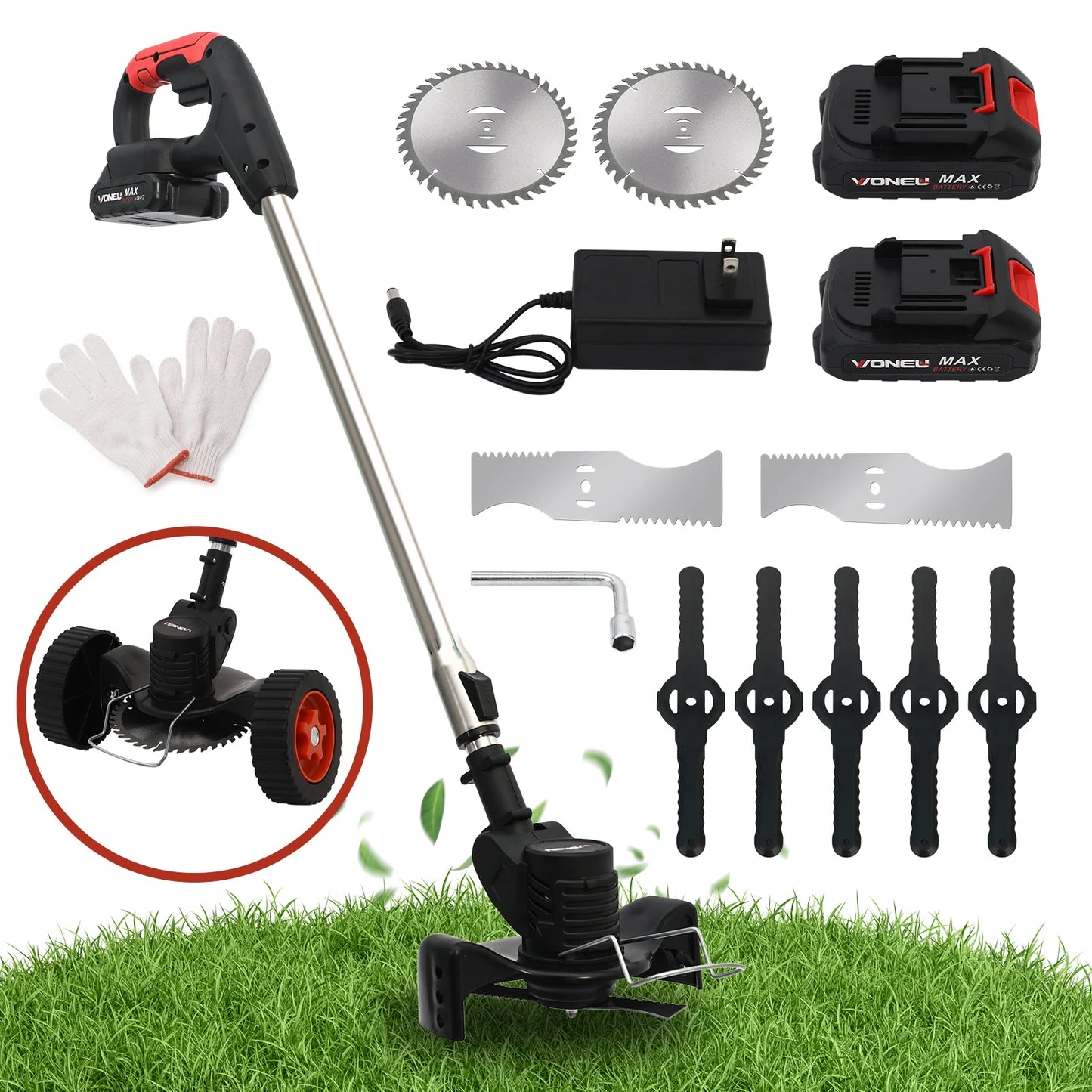 Cordless Electric Weed Wacker with 2x2.0Ah Battery 21V