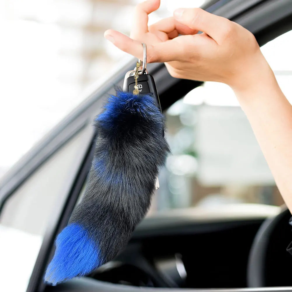 Huge Fluffy Faux Fur Fox Tail Keychain Therian Tail Fox Tail Keychain Cute Animal Tail Keychain Cosplay Tail Gift for Women Girl