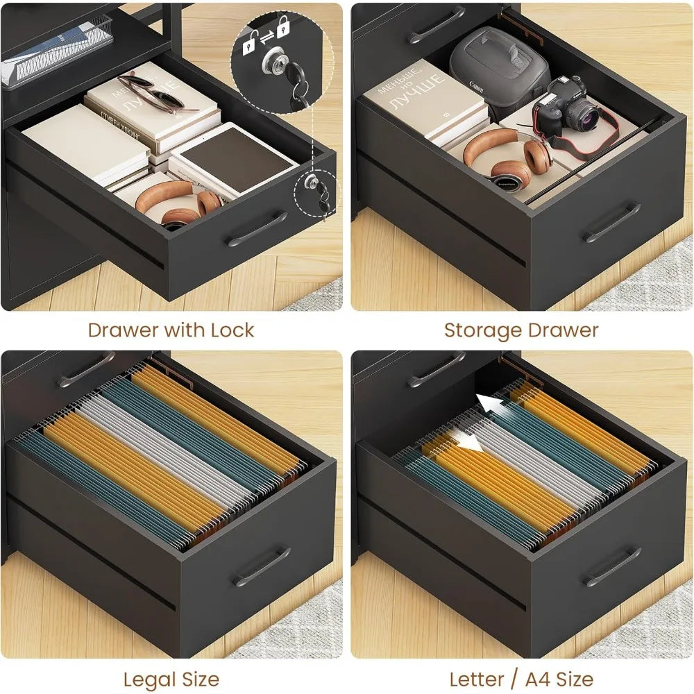Office Desk with Lockable Drawers for Legal/Letter File