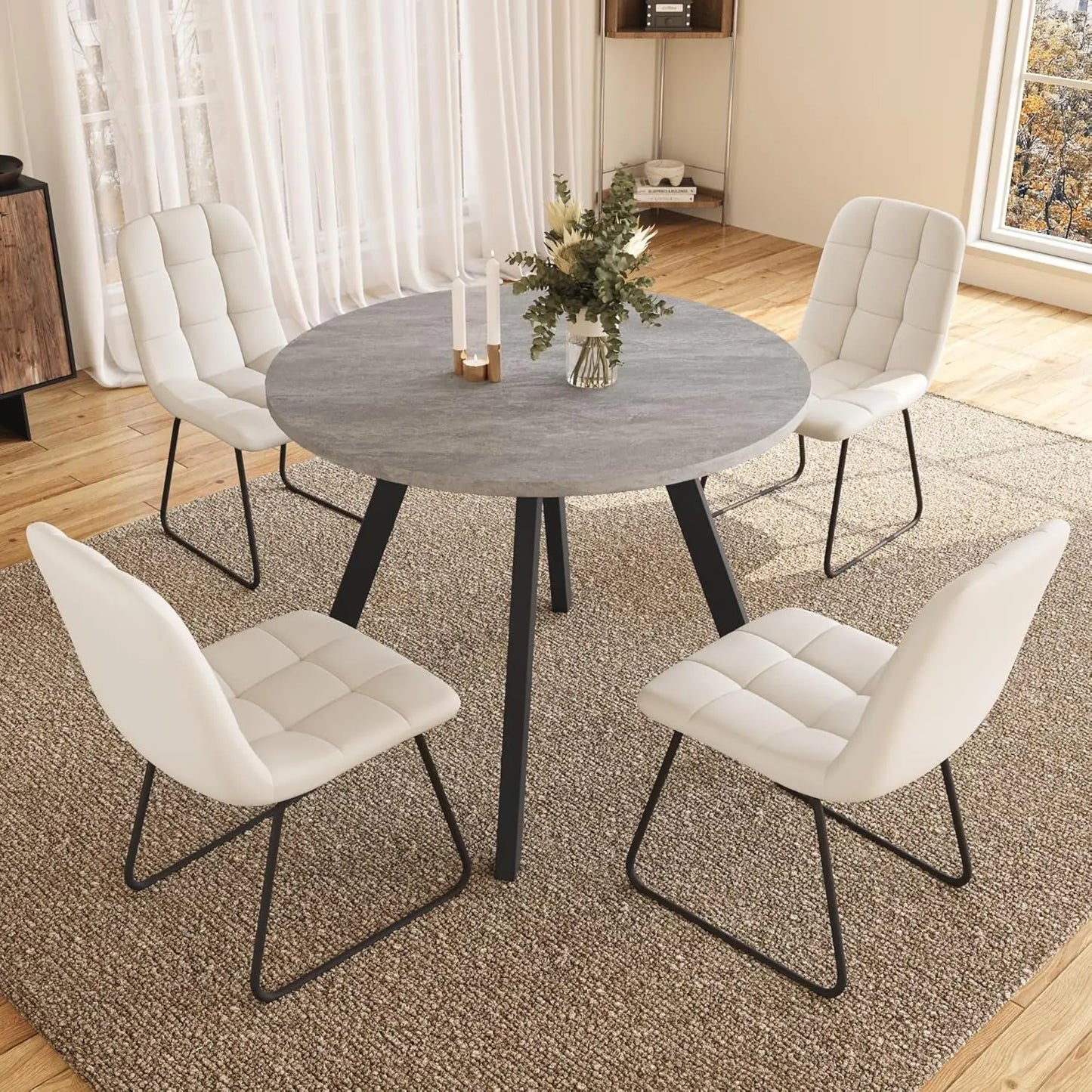 Mid Century Modern Round Dining Table and Chairs for Apartment/Condo