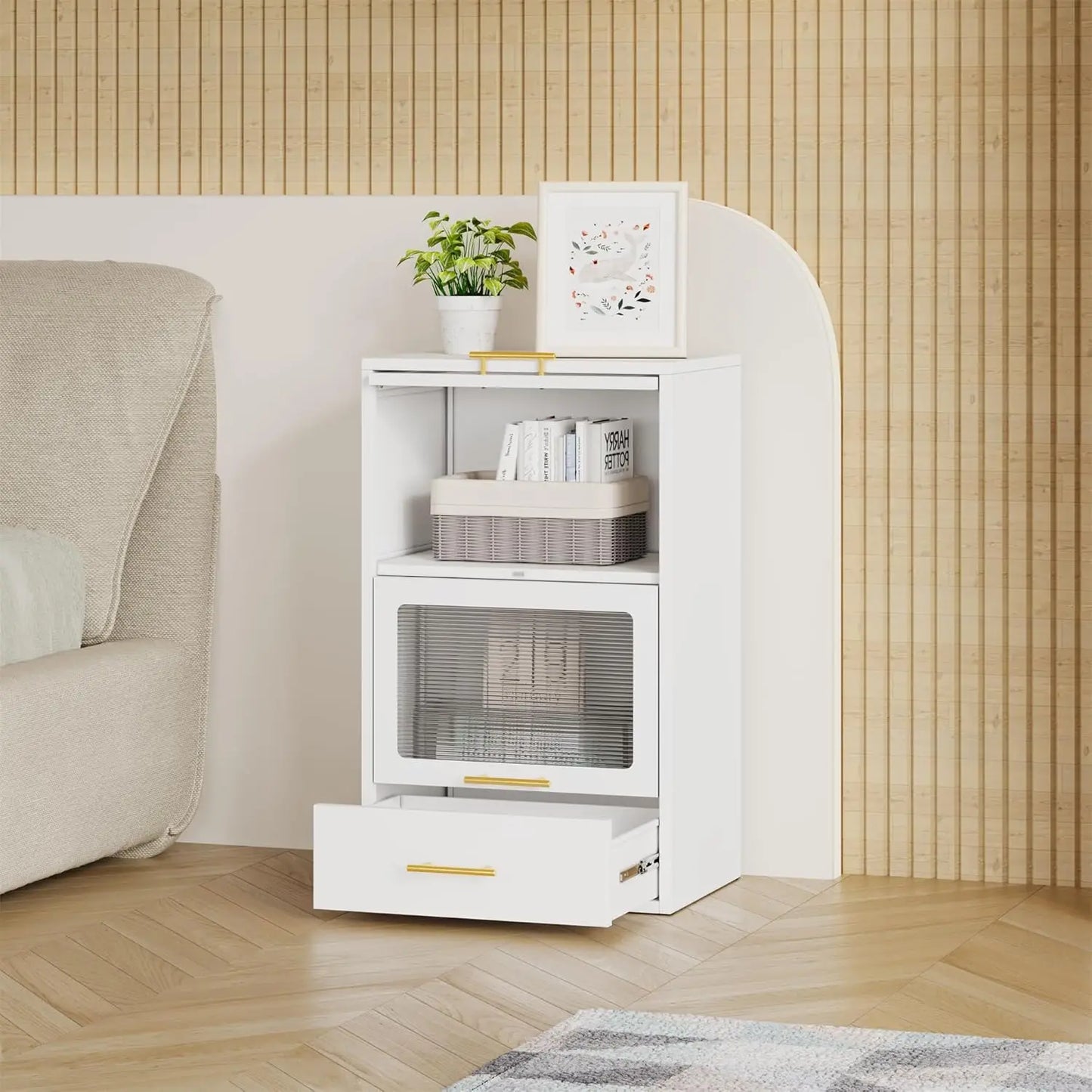 Living Room Metal Side Table with Drawer
