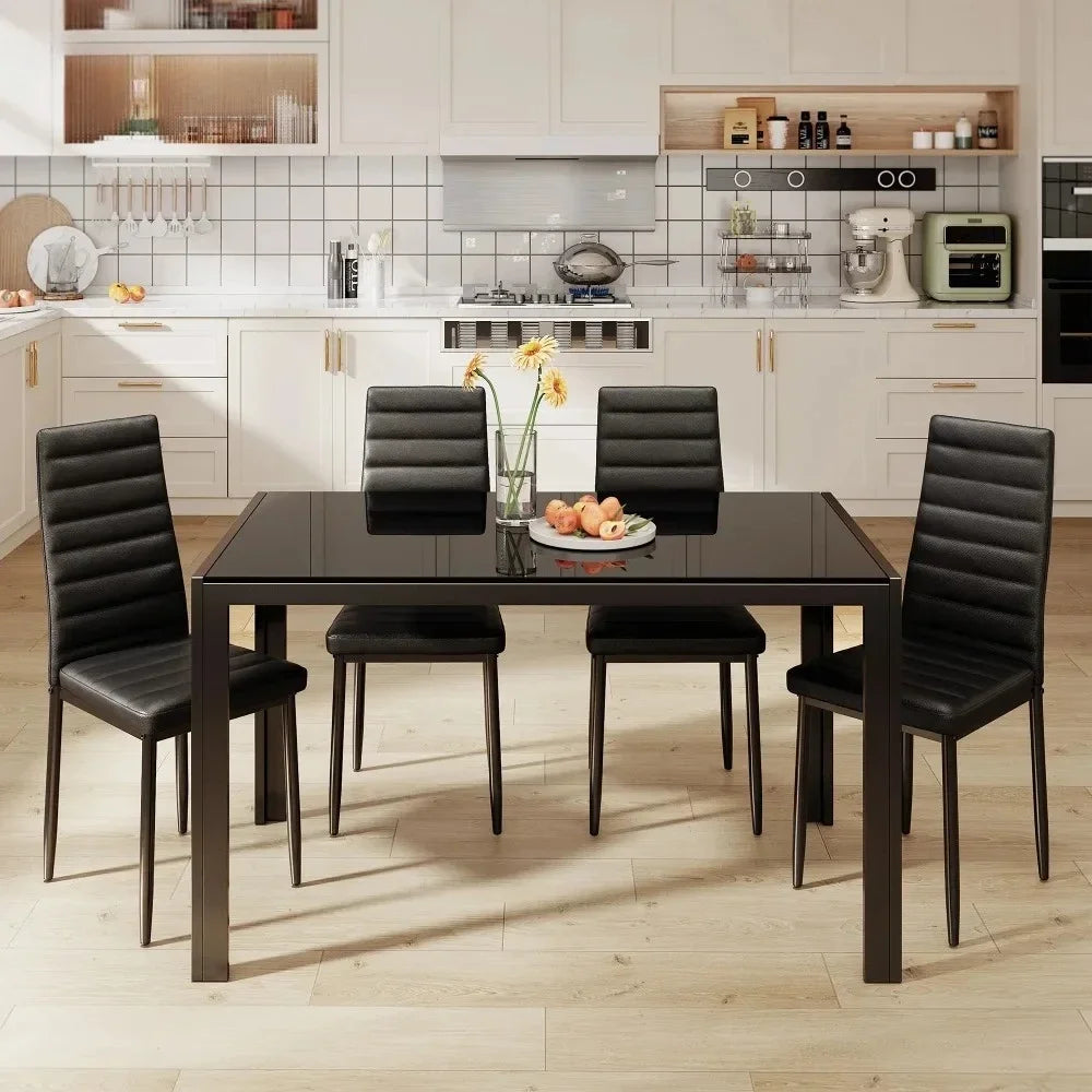 Glass Dining Table Sets with Leather Chairs