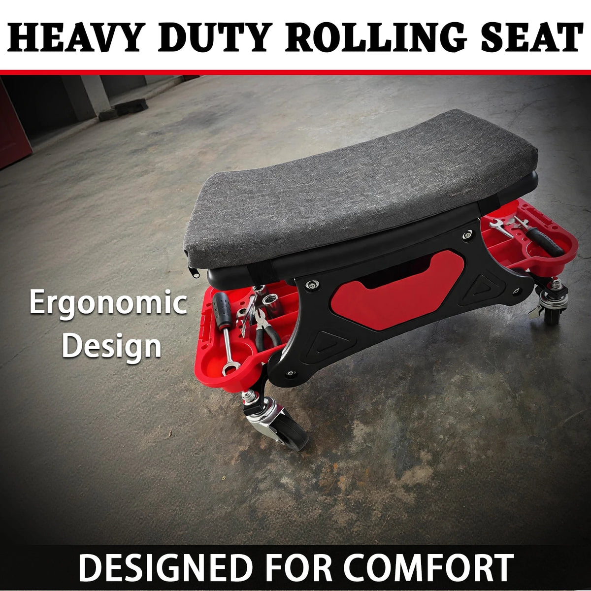 Heavy Duty Garage Stool with Rolling Mechanics Seat