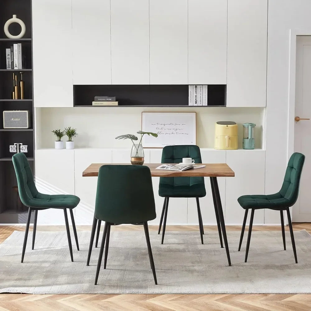 Modern Irregular Rectangle Dining Table Set with Velvet Upholstery Side Chairs
