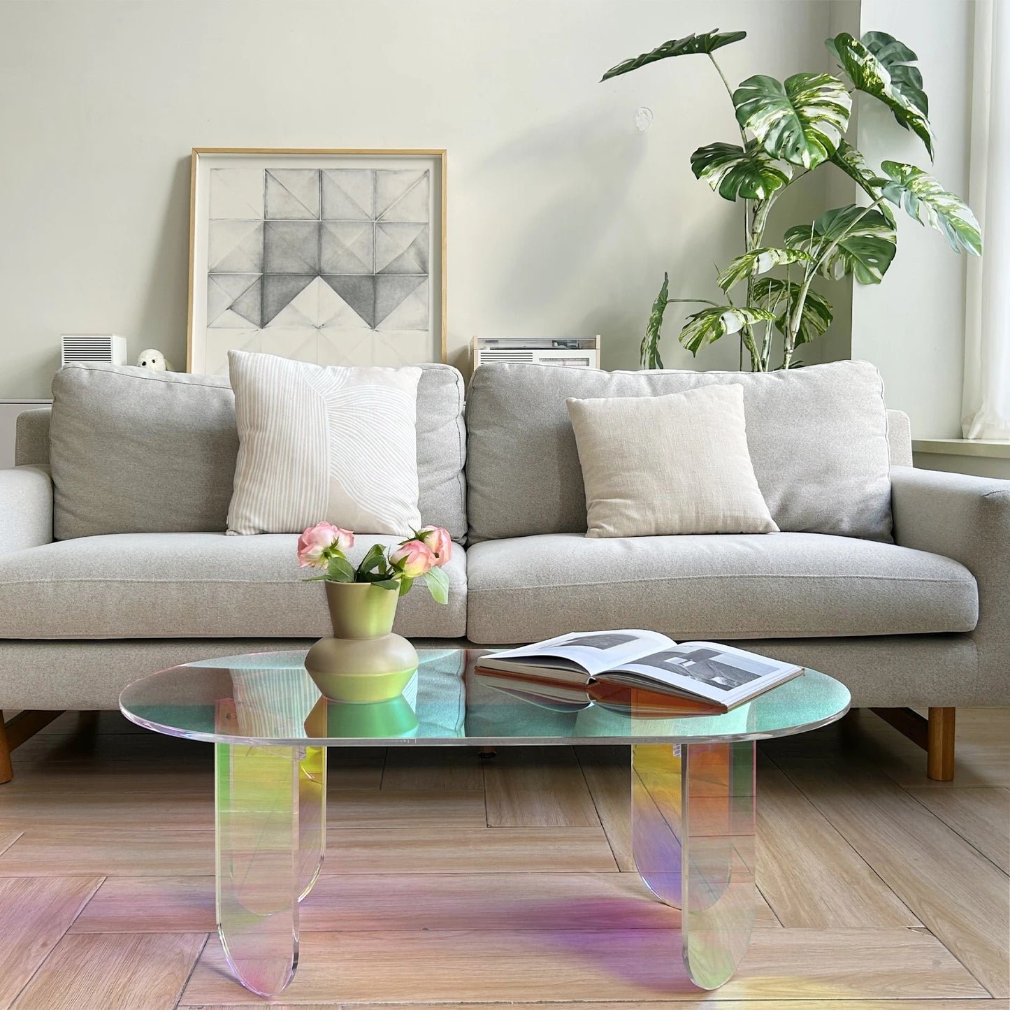 Iridescent Acrylic Oval Center Table