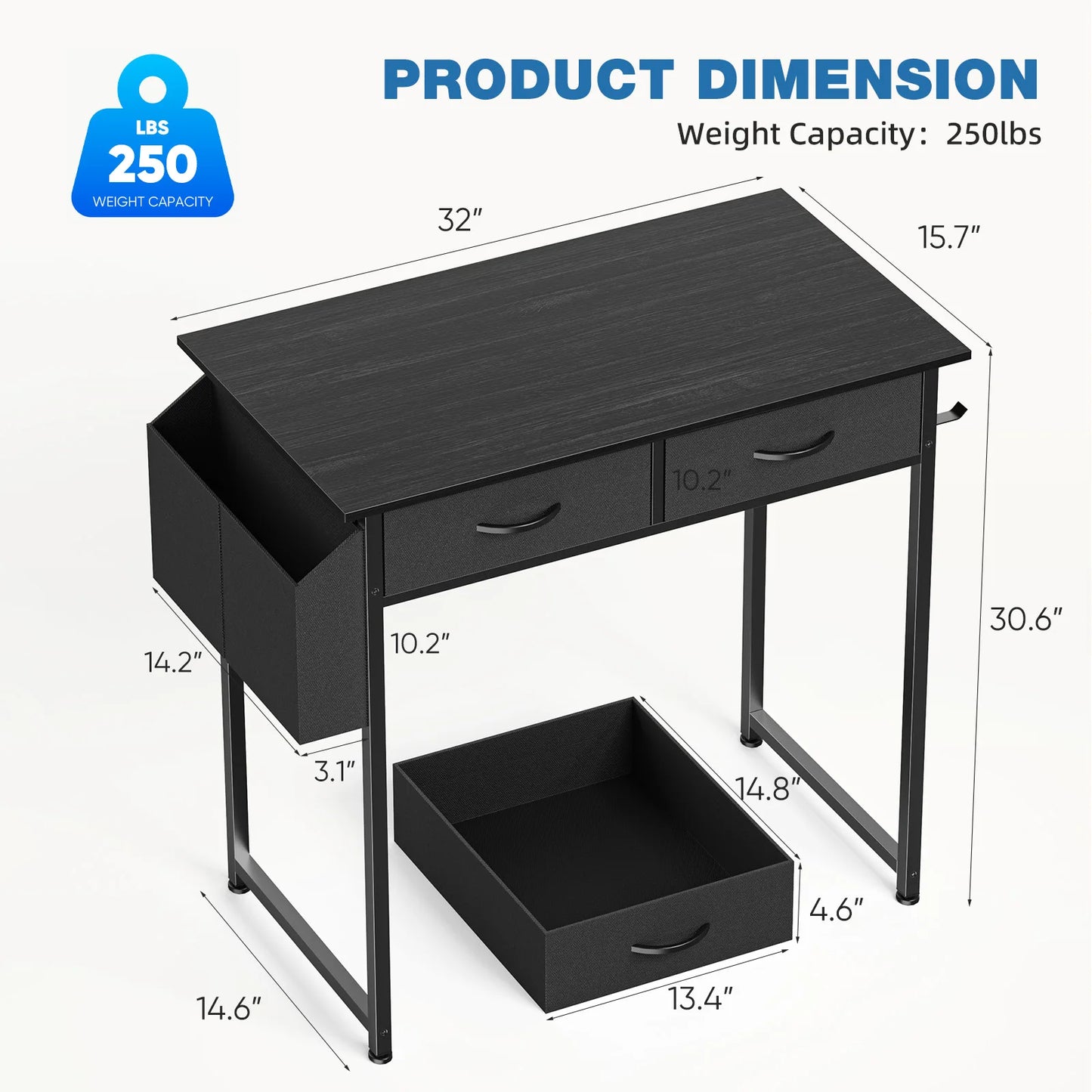 Modern Office Computer Desk with Fabric Storage Drawers