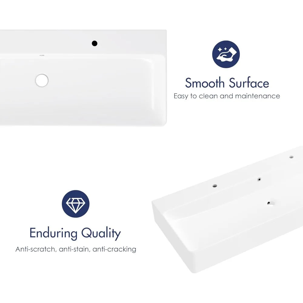 Ceramic Rectangular Floating Wall Mount Vessel Sink