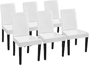 Dining Chairs Set of Faux Leather and Rubberwood Legs and Padded Seat