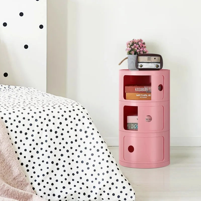 Round Bedside Nightstand Storage Unit
