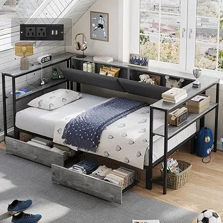 Twin Daybed with Storage Bookcase and Drawers