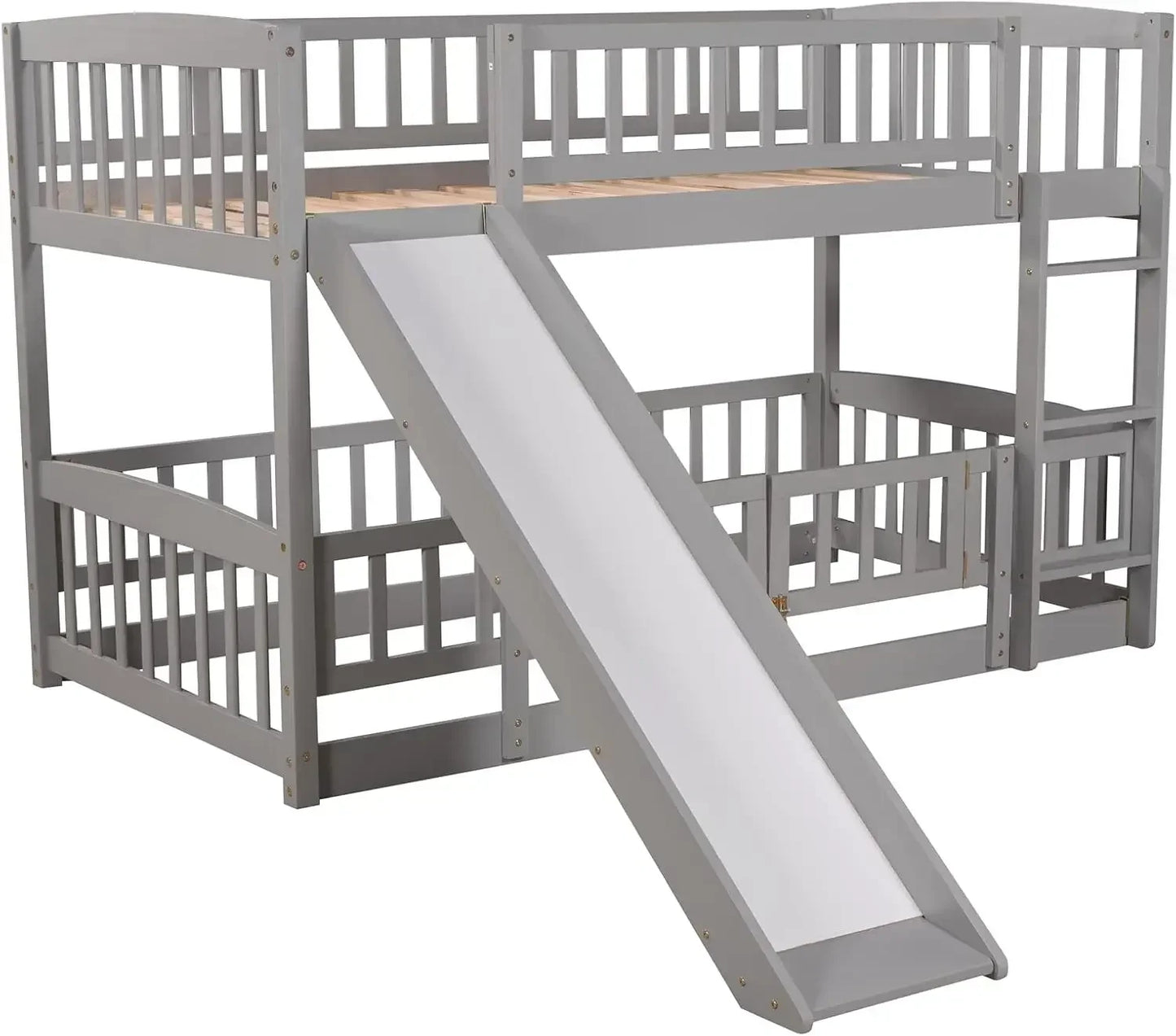 Low Bunk Bed with Slide Twin Over Twin Bunk Bed