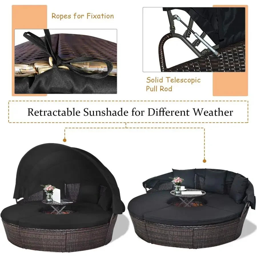 Patio Round Daybed with Retractable Canopy