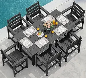 Outdoor Dining Table Set for 7-Piece with Umbrella Hole Cut-Out