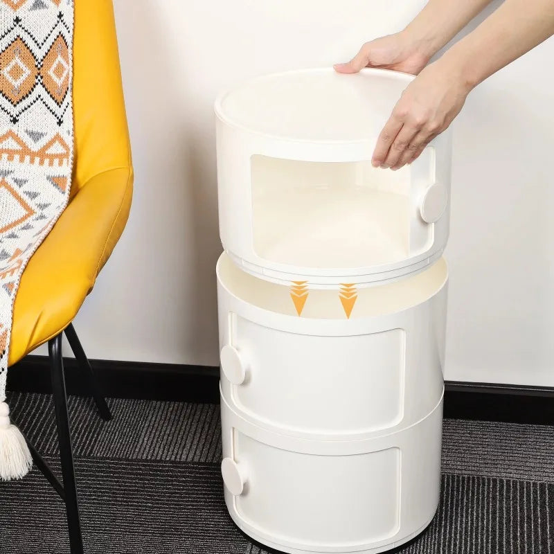 Round Bedside Nightstand Storage Unit