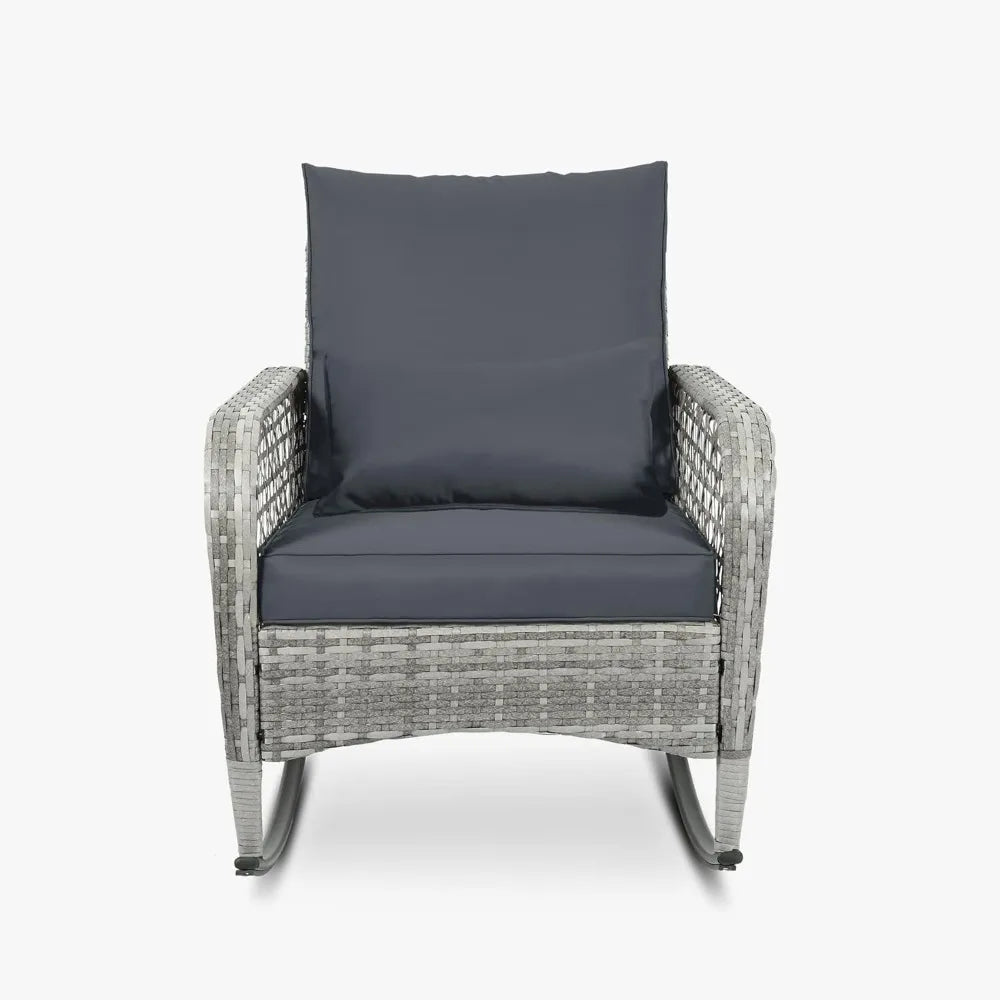 Wicker Cushioned Patio Rocker with Side Table