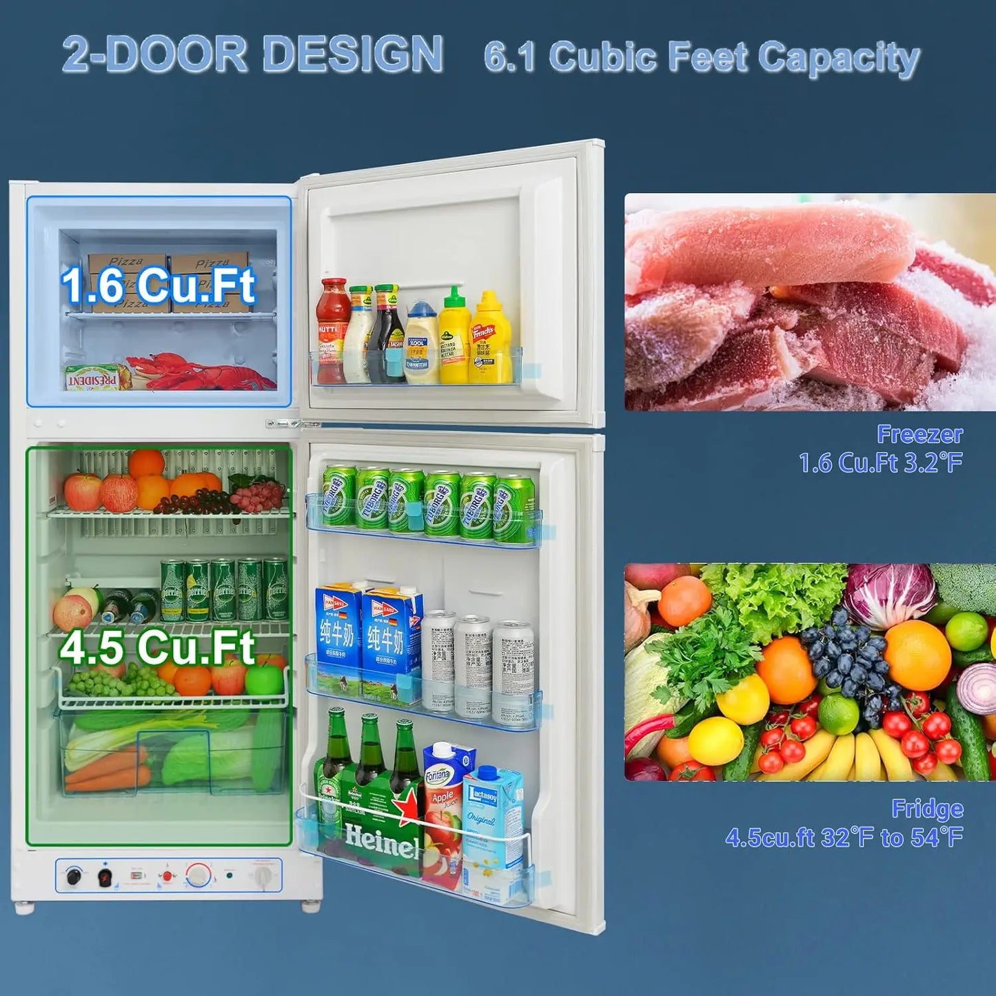 Propane Fridge with Freezer with Reversible Door