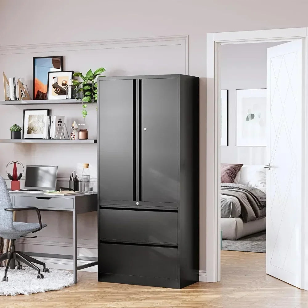 Metal Locking File Cabinet with Storage Shelves