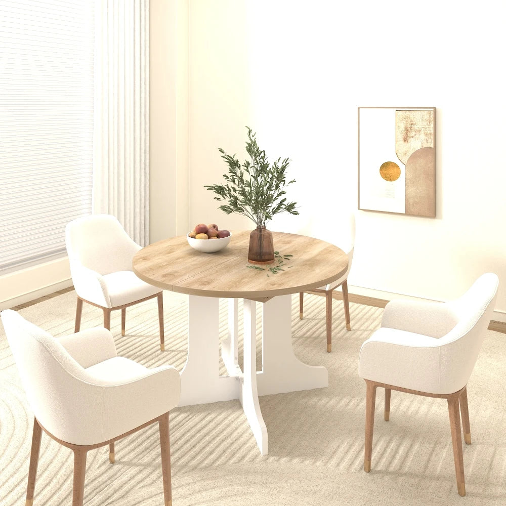 Dining Oval Table with Removable Leaf Trestle X Shaped Base White