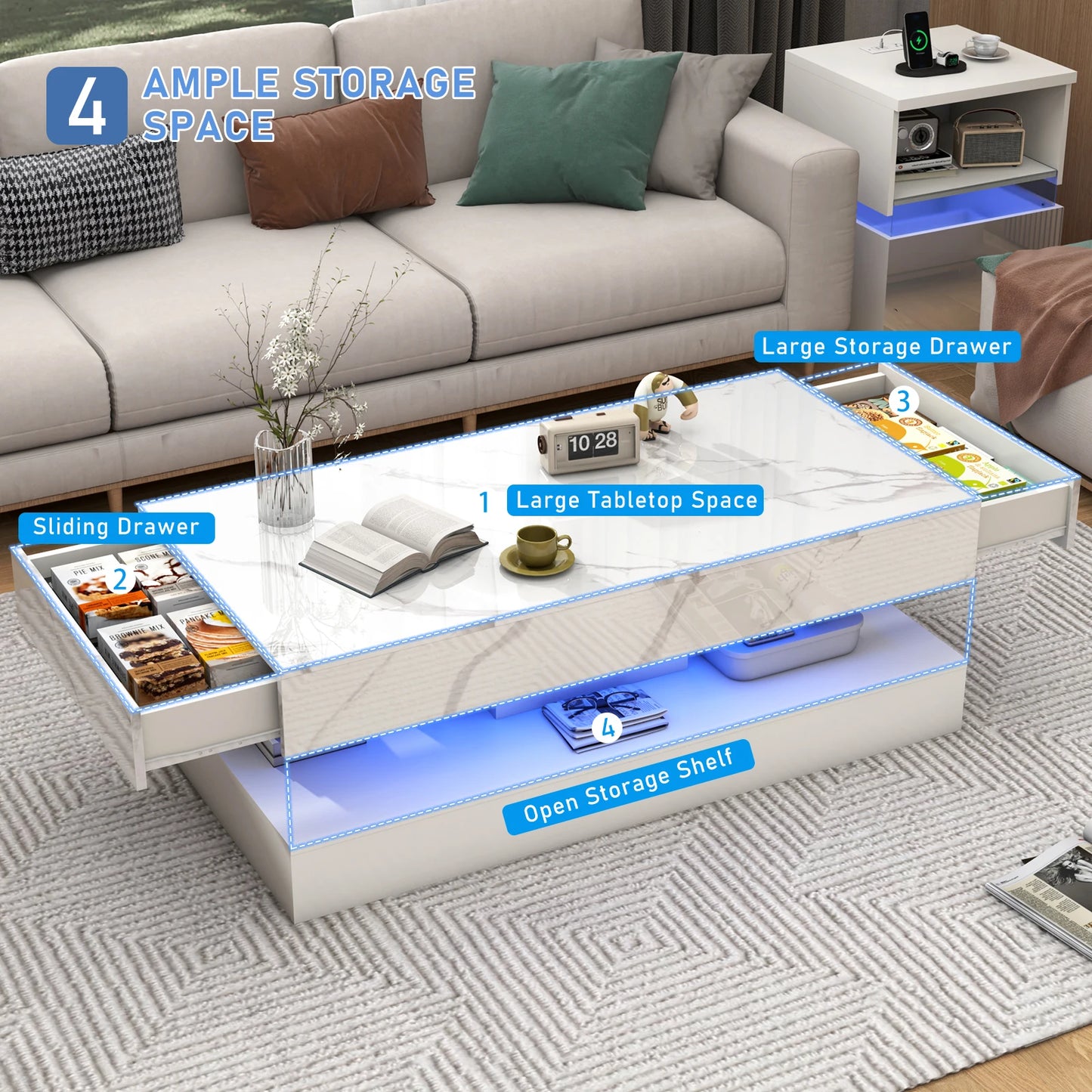 Modern Stylish Coffee Table with LED lights